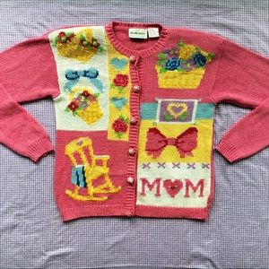 Vintage Kawaii "Mom" Artsy Knit Grandma Cardigan